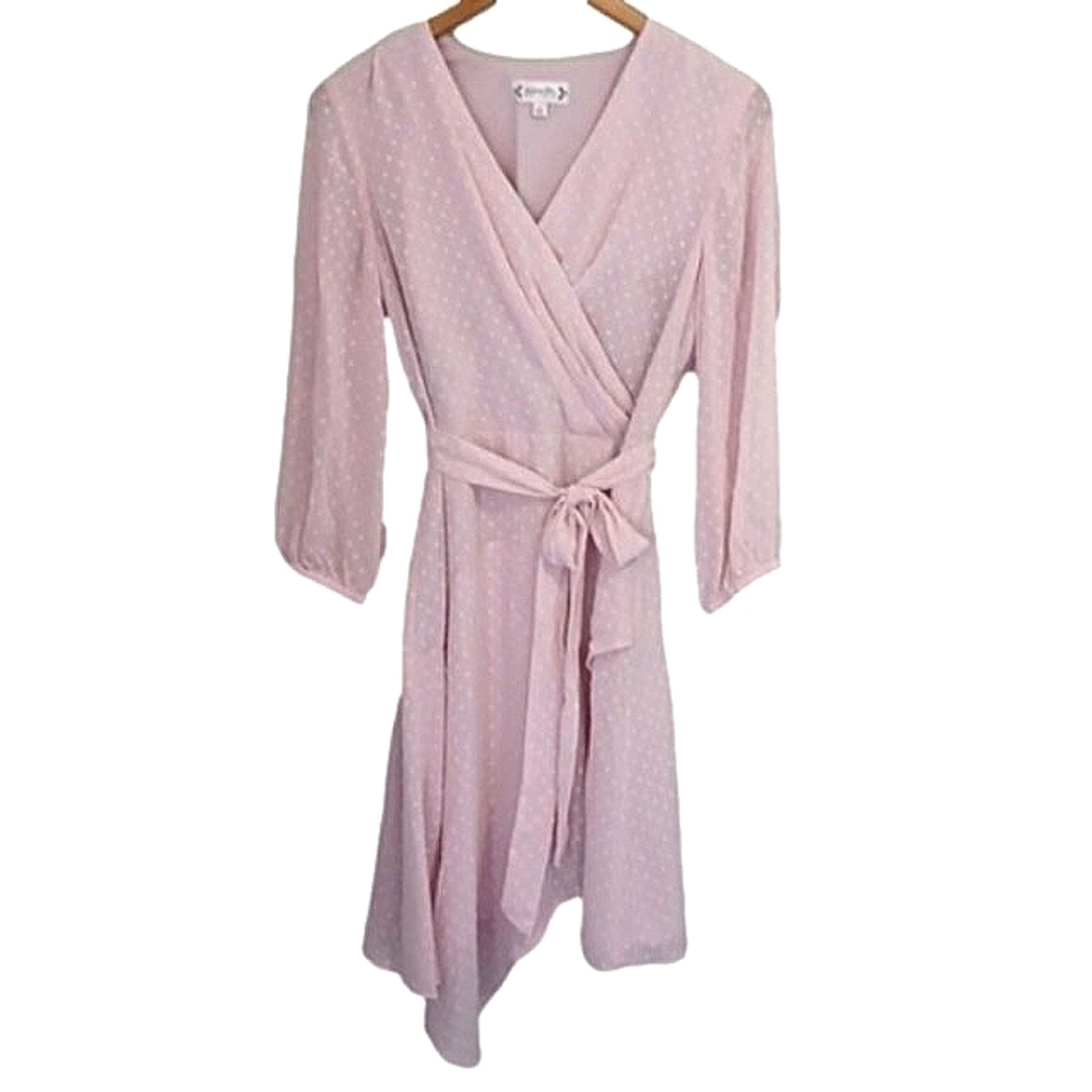 NANETTE Nanette Lepore Pink 3/4 Sleeve Asymmetrical Hem Wrap Dress